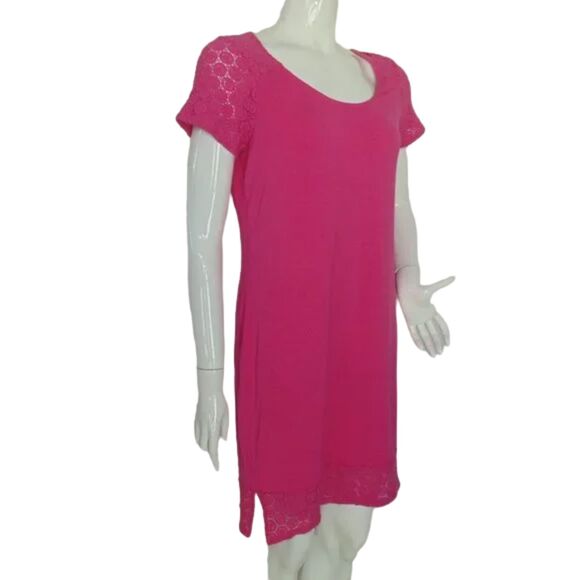 TOMMY BAHAMA Dress, M, Pink, Crochet Neck/hem, Short sleeves, Solid, Scoop neck - Picture 3 of 13
